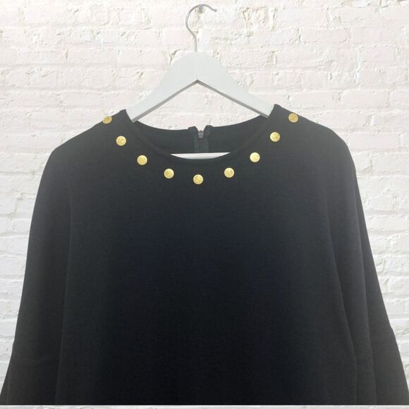 Nina Patrick Sweater Dress L Wool Blend Gold Snap Detail Black Vintage - Picture 5 of 13